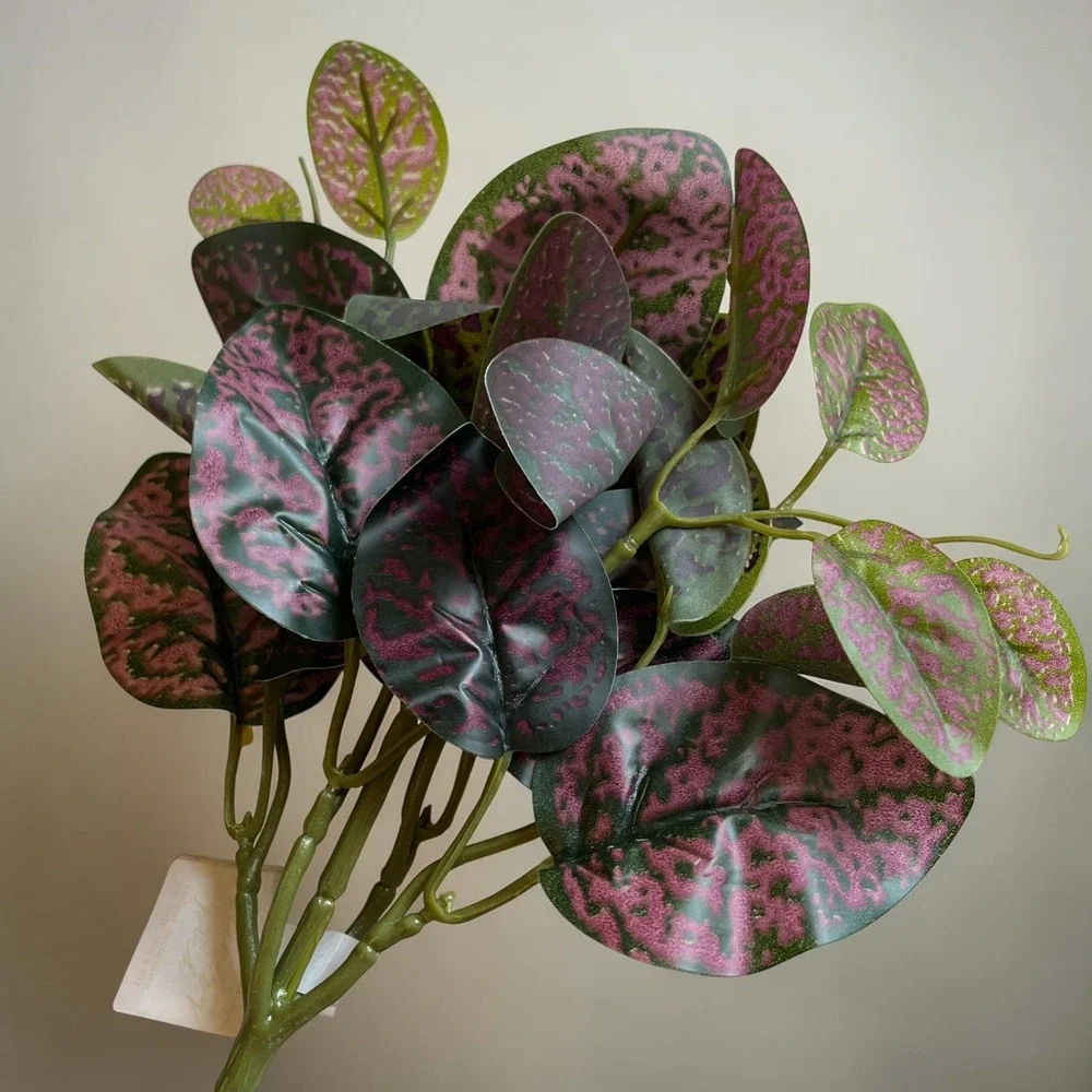 Artificial Mixed Greenery Leaf Stems Indoor Decor Solid Spotted Green Burgundy